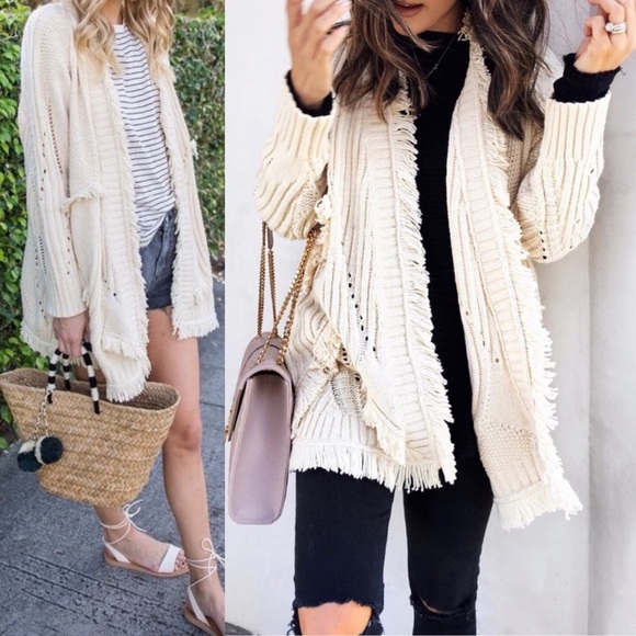 Anthropologie Sweaters - Anthropologie Rima Fringed Ivory Cardigan